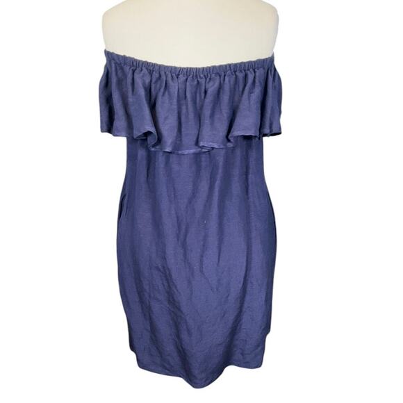 Tommy Bahama St. Lucia Off The Shoulder Ruffle Dress With Navy Blue Medium - Picture 6 of 11
